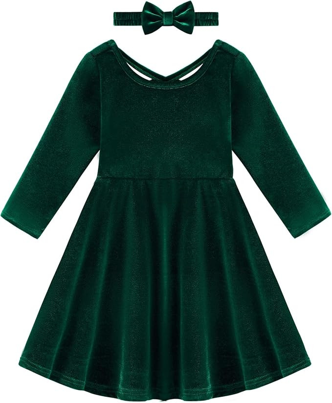 Weixinbuy Toddler Girl Fall Winter Clothes Outfit Baby Girl Velvet Twirl Dress Long Sleeve Pocket... | Amazon (US)