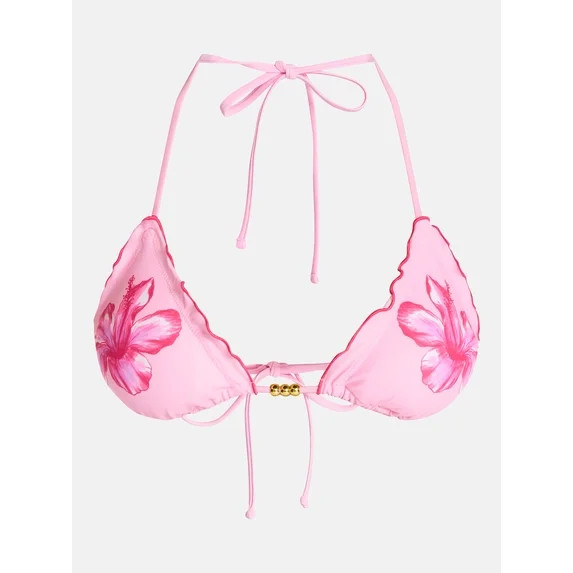 No Boundaries Hibiscus Lettuce Edge Triangle Bikini Top, Women's XXS-XXL | Walmart (US)