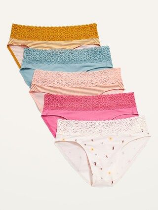 Supima&#x26;#174 Cotton-Blend Lace-Trim Bikini Underwear 5-Pack for Women | Old Navy (US)