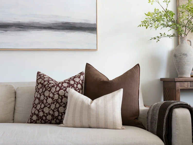 VERA || Dark Burgundy Block Print Pillow Cover Burgundy Floral Pillow Farmhouse Floral Modern Flo... | Etsy (US)