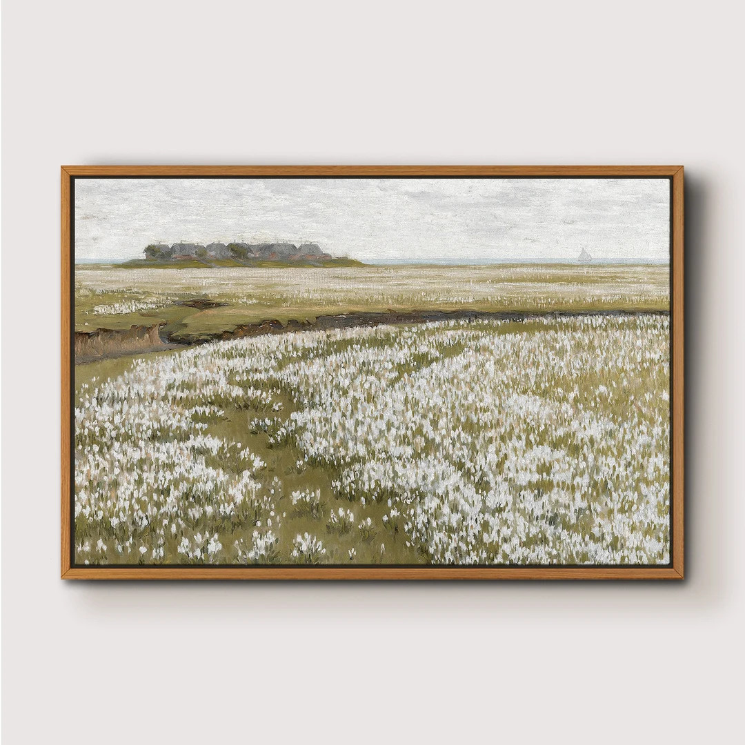 Vintage White Flower Field oil Painting Large Wall Art Print, Framed Canvas Nature Wall Decor, Ru... | Etsy (US)