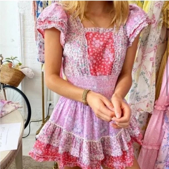 Loveshackfancy Stanton strawberry patchwork ruffle tiered mini play dress floral | Poshmark