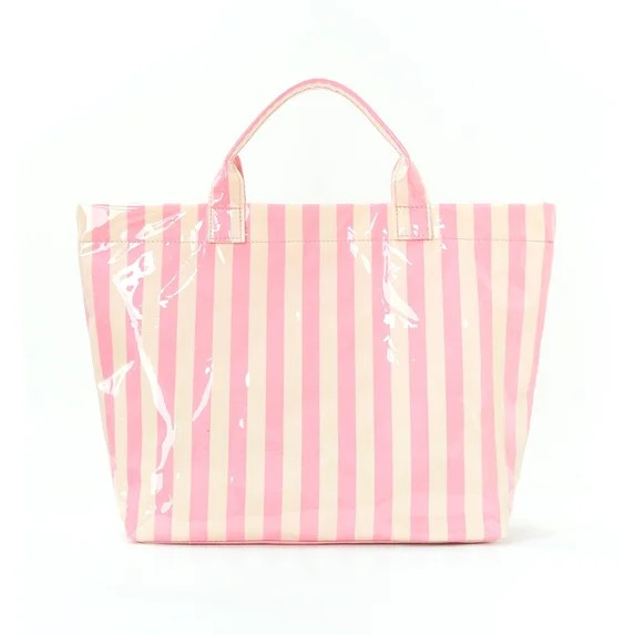 PacificPlex Large Striped Vinyl Tote Beach Pool Bag Waterproof Lightweight (Pink Butter) | Walmart (US)