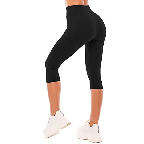 SINOPHANT High Waisted Capri 3/4 Length Leggings for Women, Buttery Soft Elastic Opaque Tummy Control Leggings, Cropped Trousers for Workout Gym Yoga(Black, XXL) | Amazon (UK)