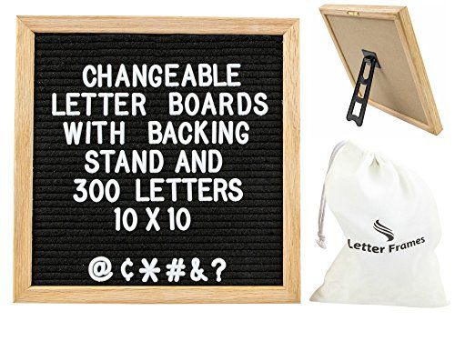 Changeable Black Felt Letter Board with Stand 10x10 Inch Premium Oak Frame with 300 Letters and Symb | Amazon (US)