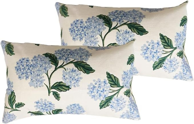 Amazon.com: Btyrle Blue Hydrangea Flower Throw Pillow Covers 12x20 Inch Set of 2 Decorative Farmh... | Amazon (US)