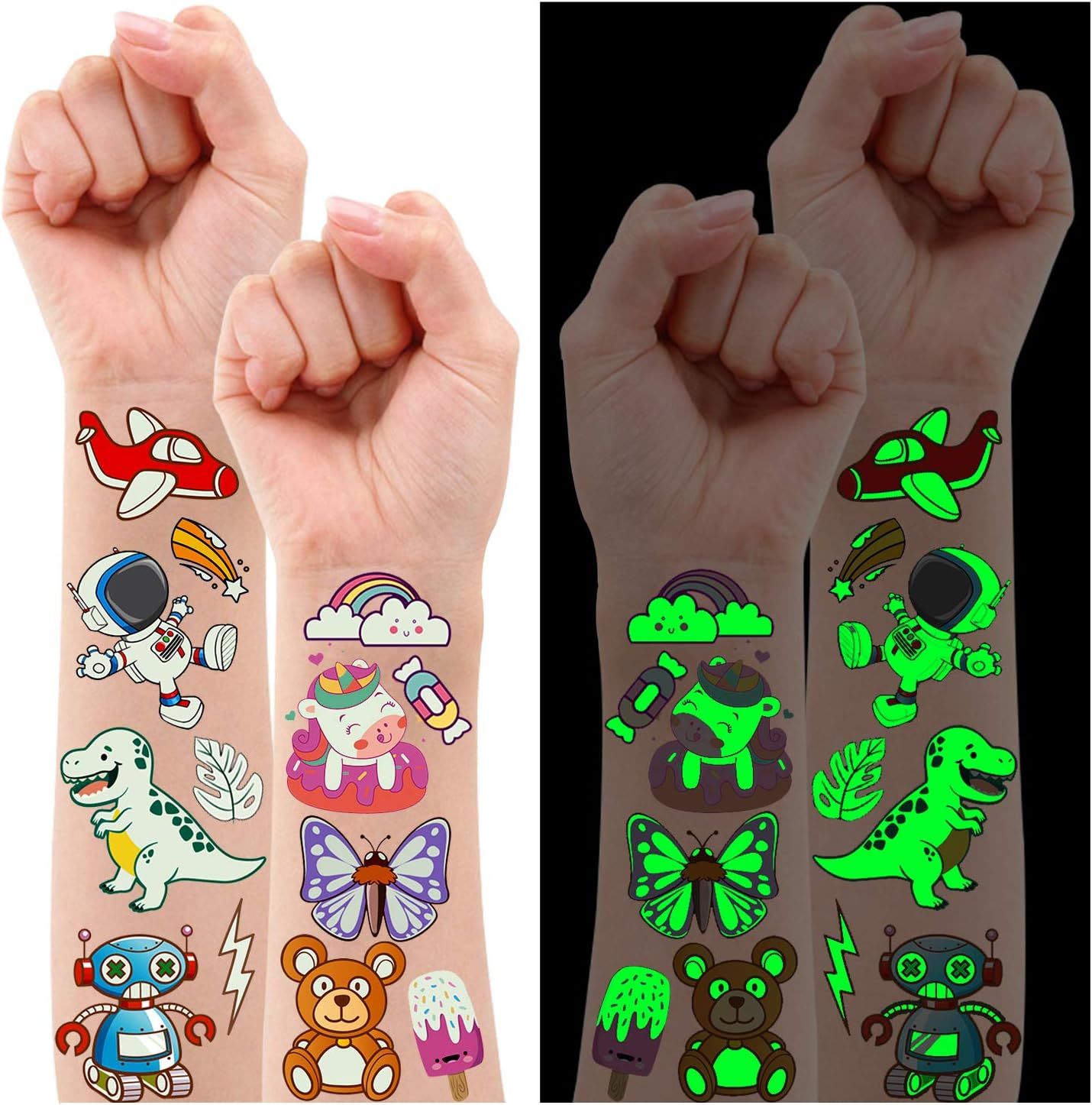 Partywind 380 Styles (30 Sheets) Luminous Tattoos for Kids, Mixed Styles Temporary Tattoos Sticke... | Amazon (US)