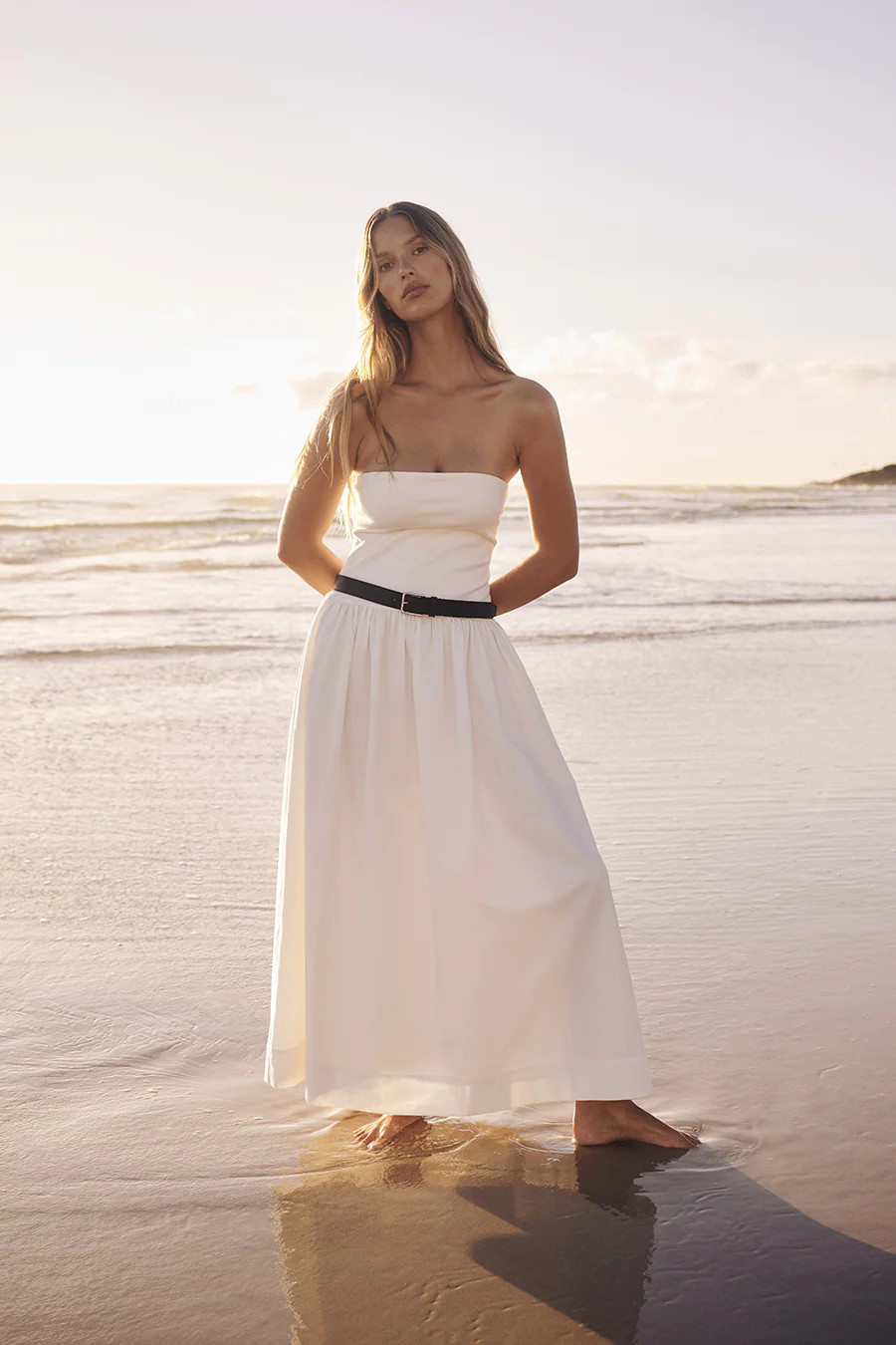 SOPHIE WHITE STRAPLESS MIDI DRESS | DISSH