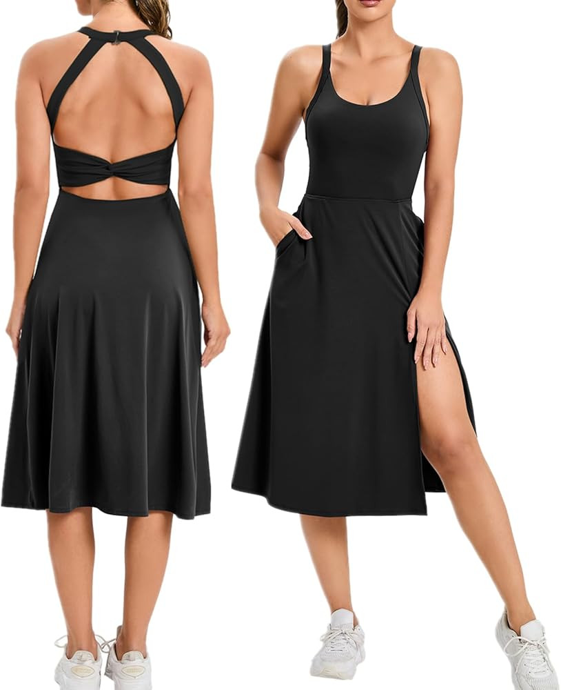 ABOCIW Women Tennis Dress with Built in Bra Backless Cut Out Twisted Side Pocket Split Athletic M... | Amazon (US)