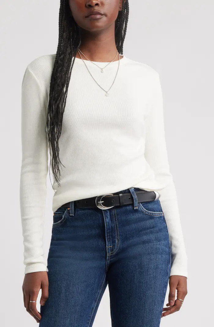 Long Sleeve Cotton Blend Rib T-Shirt | Nordstrom