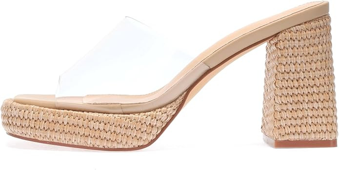 Monrovia Raffia Heeled Sandals for Women，Platform Wedge Slip On Block Heel, Dressy Summer Open ... | Amazon (US)