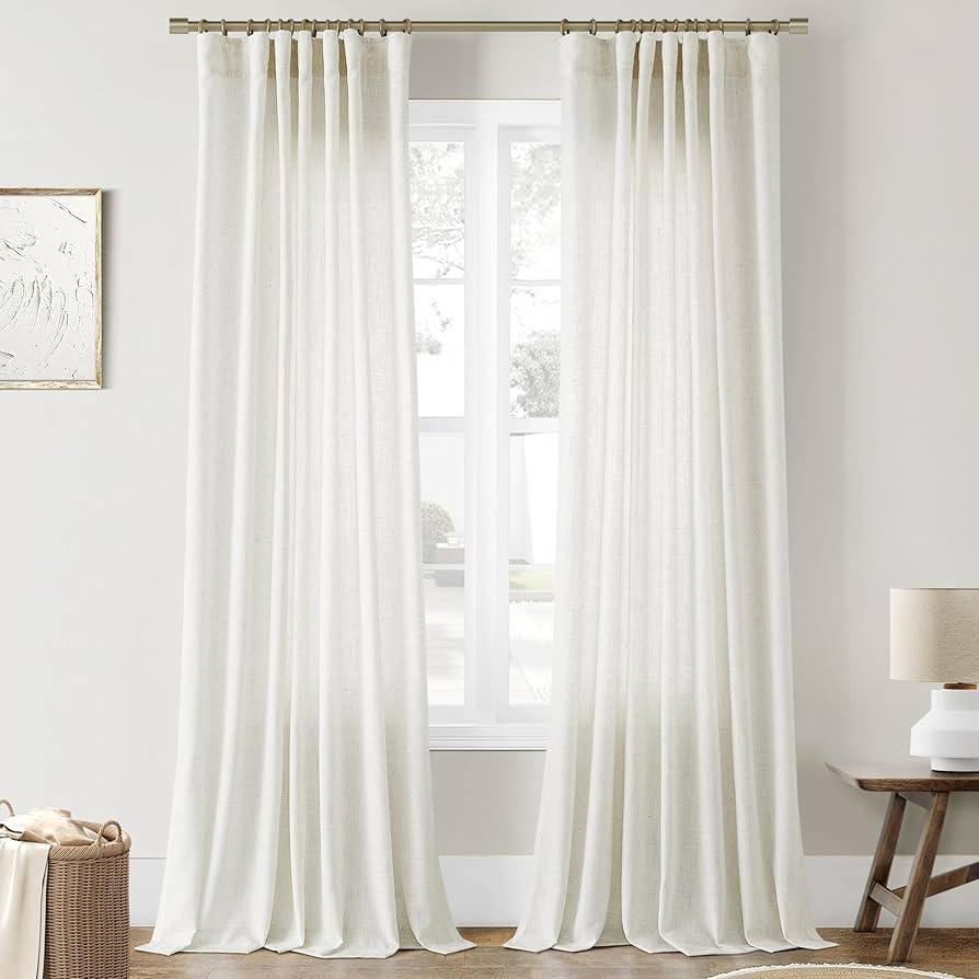 Joywell Natural Linen Cream Sheer Curtains 84 Inches Long for Living Room Bedroom Hook Belt Back ... | Amazon (US)