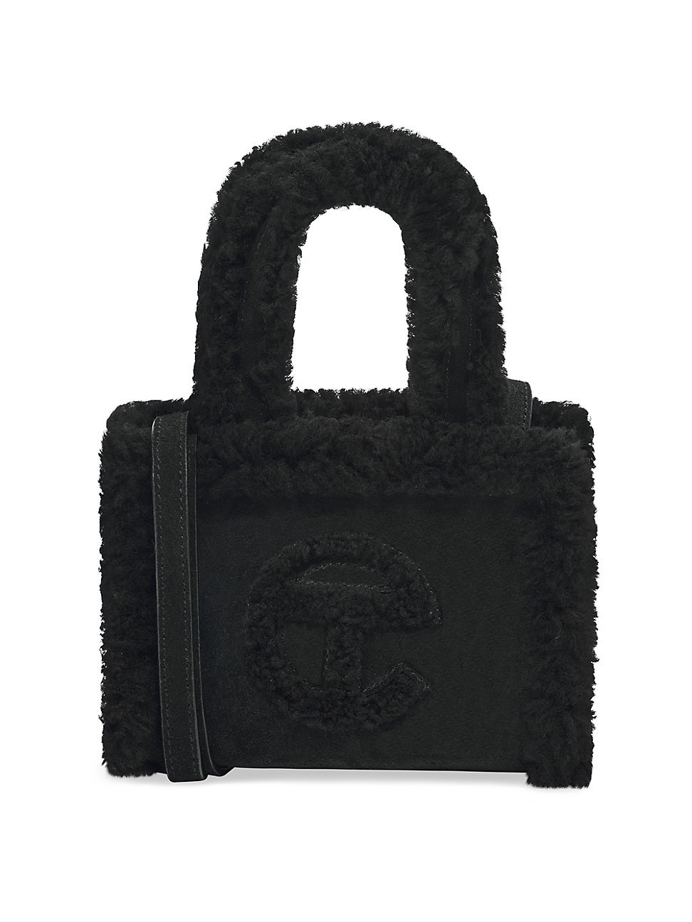 Women's Small Shearling-Trim Suede Shopper - Black | Saks Fifth Avenue