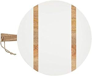 Mud Pie Large Round White/Natural Brown Wood Serving Paddle Board 25 1/5" x 20" | Amazon (US)