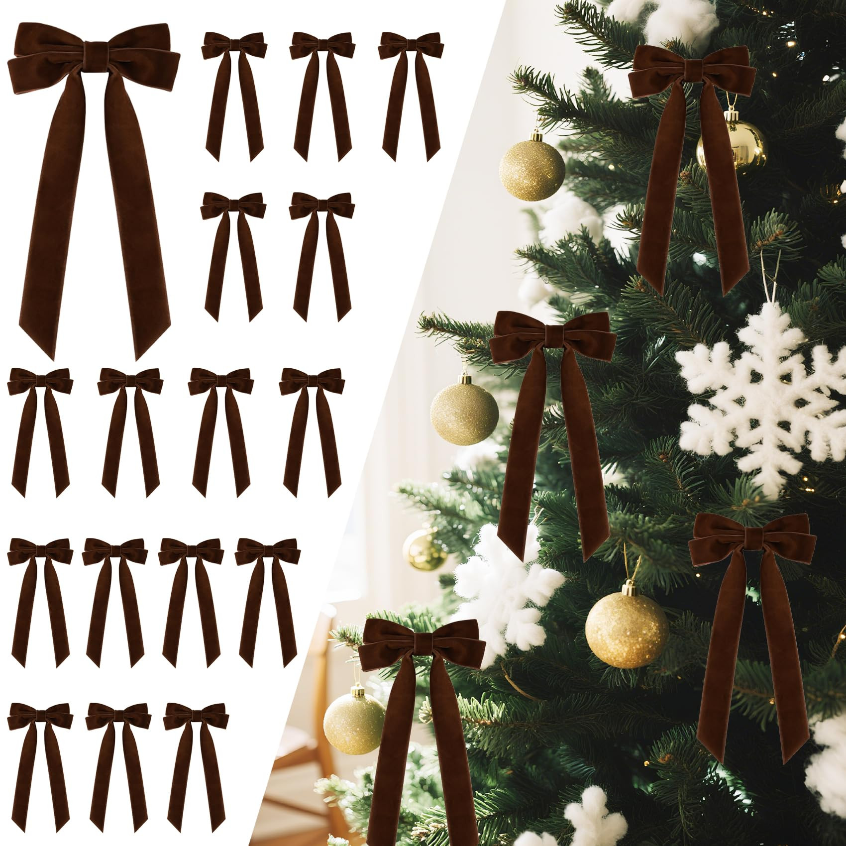 Senjie 16Pcs Velvet Ribbon Bows for Christmas Tree, Vintage Rustic Small Craft Bows Ornaments for... | Amazon (US)