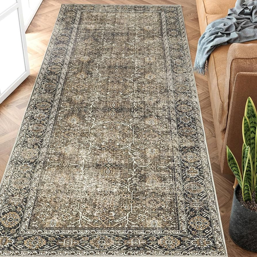 Brown Runner Rug 3x7 Vintage Area Carpet Hallway Long Indoor Kitchen Washable Living Room Low Pil... | Amazon (US)