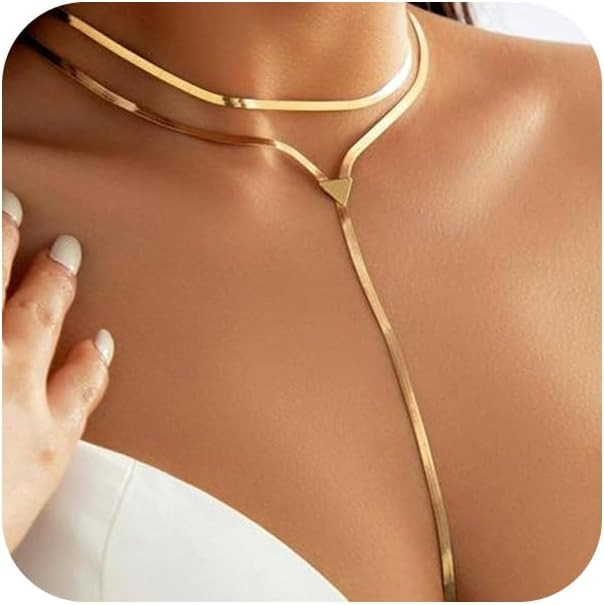 2Pcs Gold Long Snake Chain Y Drop Necklaces for Women Trendy Statement Layered Lariat Choker Neck... | Amazon (US)