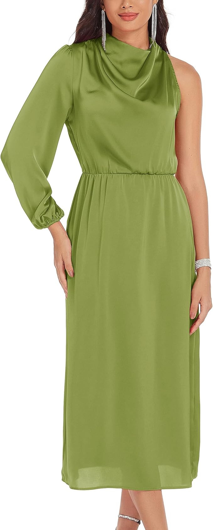 GRACE KARIN Women's 2023 One Shoulder Satin Dress Formal Mock Neck Cocktail Party Maxi Dresses El... | Amazon (US)