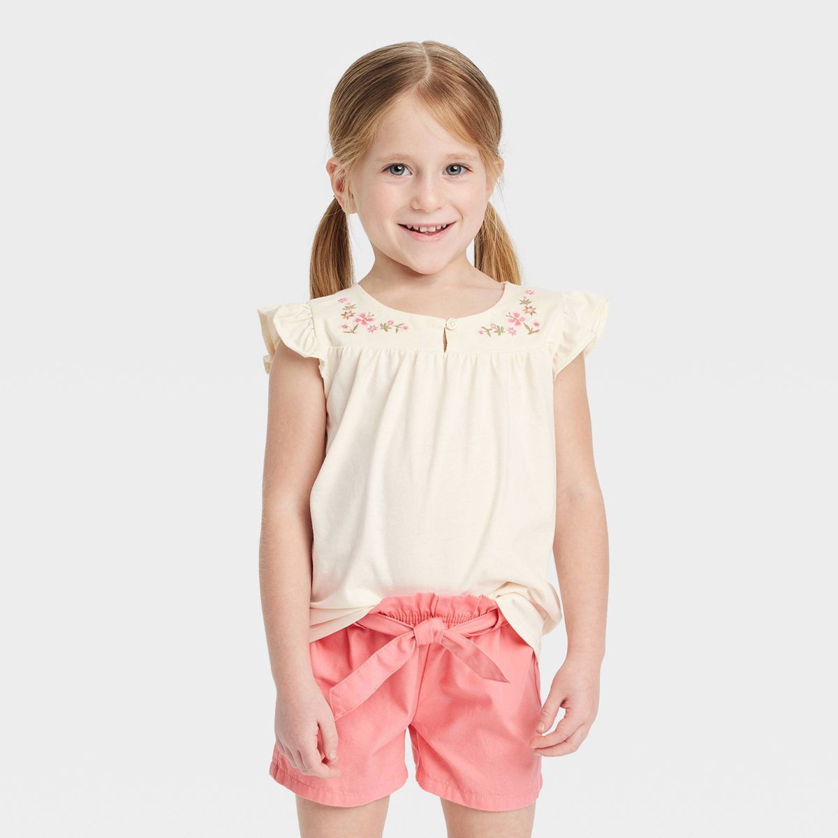 OshKosh B'gosh Toddler Girls' Floral Short Sleeve Embroidered Top - White | Target