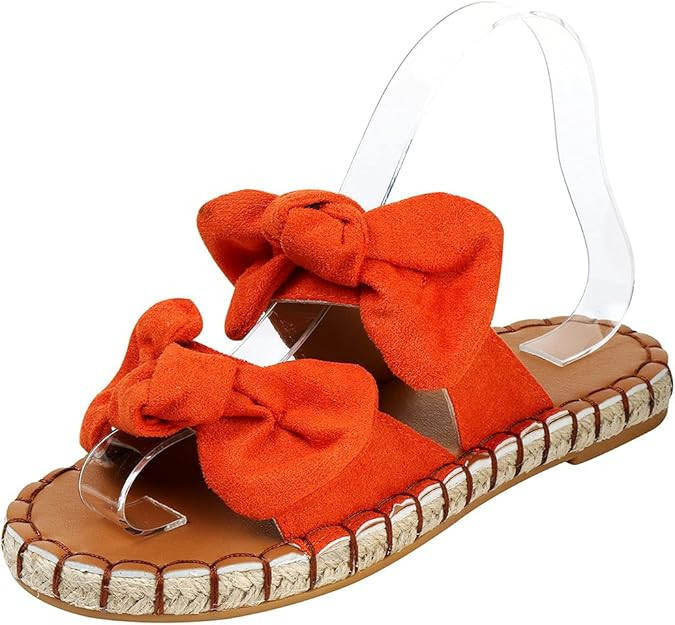 Sandals for Women Casual Summer Open Toe Comfy Cute Double Bowknot Slides Sandals Flat Sandals fo... | Amazon (US)