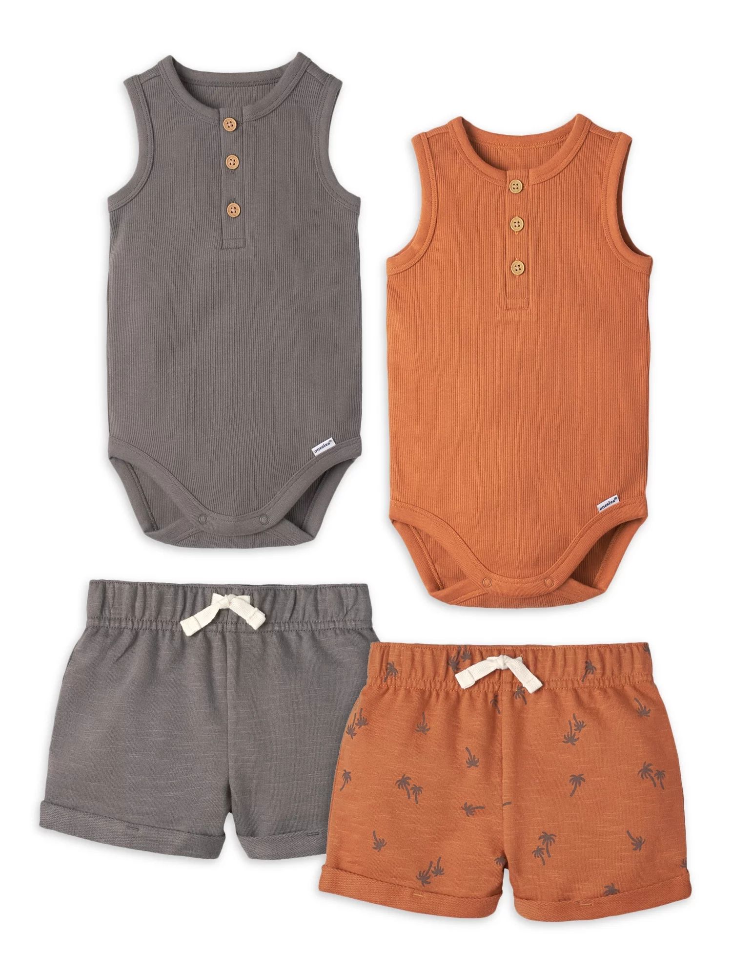 Modern Moments by Gerber Baby Boy Ribbed Henley Bodysuits and Shorts Outfit Sets, 4-Piece, 0/3 -2... | Walmart (US)