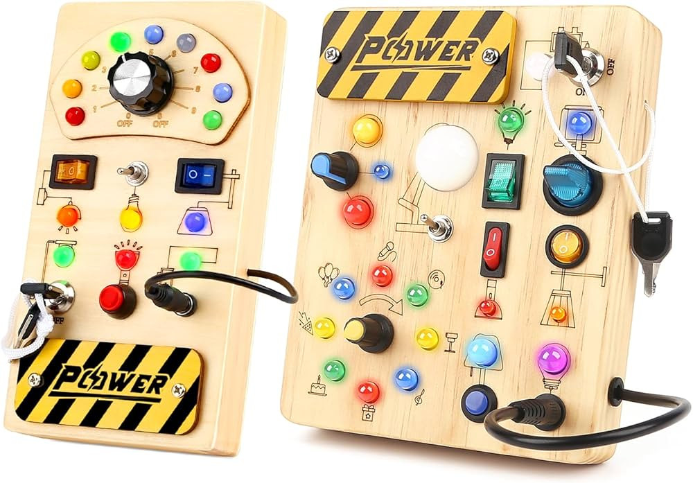 Joyreal Montessori Busy Board Wooden Sensory Toys for Toddler with LED Light Up Switch, Baby Fidg... | Amazon (US)