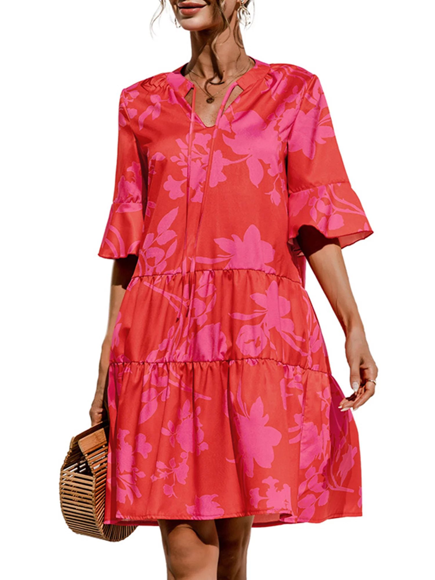 Niuer Boho Beach Long Dress For Women Casual Ladies Wrap Summer Ruffled Holiday Midi Sundress Coc... | Walmart (US)