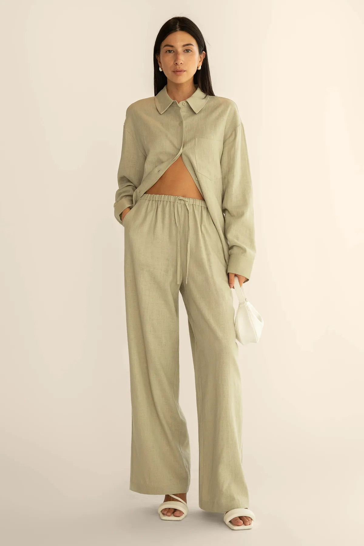 LINEN BLEND WIDE LEG PANT | OAK + FORT