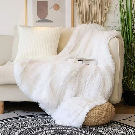 Decorative Extra Soft Faux Fur Throw Blanket 50"" x 60"",Solid Reversible Fuzzy Lightweight Long Hai | Walmart (US)