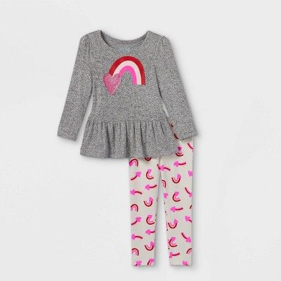 Toddler Girls' Rainbow Heart Cozy Long Sleeve Top & Leggings Set - Cat & Jack™ Gray | Target