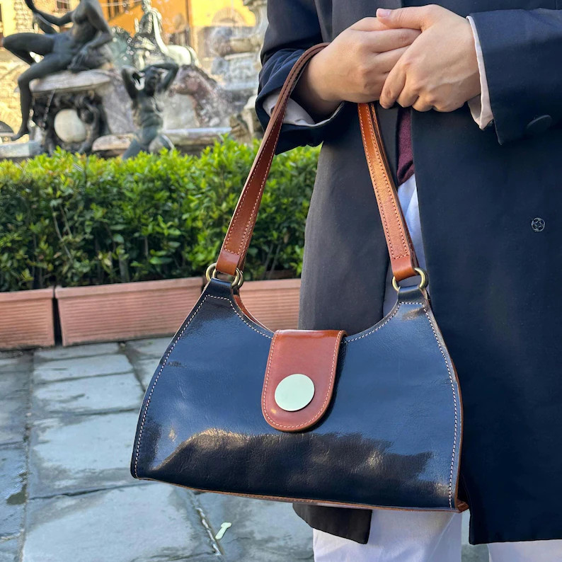 Italian Leather Shoulder Bag: Handmade Cowhide Hand Purse | Etsy (US)