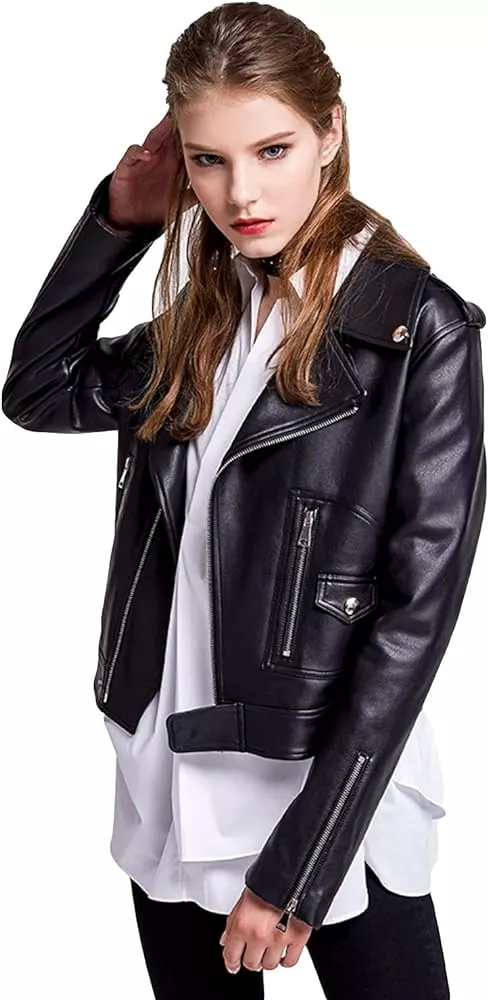 LY VAREY LIN Womens Faux Leather Motorcycle Jacket Biker Coat Size