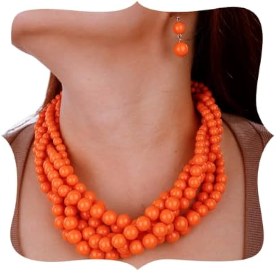 Aimimier 1920s Multi Strand Chunky Beads Cluster Choker Necklace Colorful Beads Twisted Necklace ... | Amazon (US)