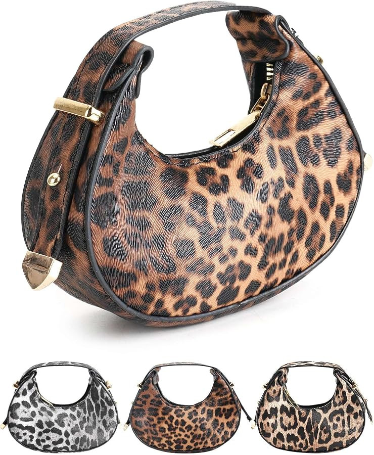 Mini Leopard Print Hobo Bag \u2013 Textured PU Leather, Adjustable Strap, Small Crossbody Purse f... | Amazon (US)