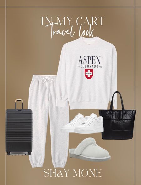 Travel look for your holiday trips. Sweats, sweatshirts, ugg slippers, Nike Air Force ones, Beis suitcase

#LTKstyletip #LTKtravel #LTKshoecrush
