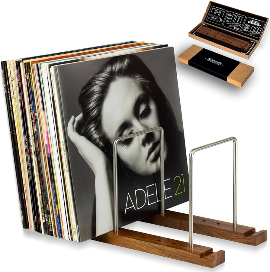 Optage Audio Durable Vinyl Record Storage Holder for 75 LPs, Solid Walnut Record Stand with Built... | Amazon (US)