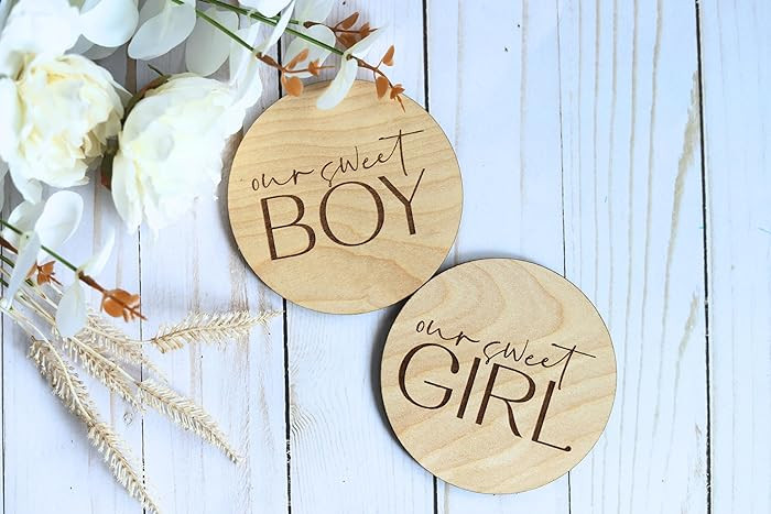 FELIXTA SET 2 OF He's Here/She's Here Wooden Baby Announcement Sign, WHITE (07) | Amazon (US)