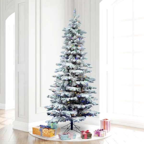 Flocked Utica 7.5' White/Green Pine Artificial Christmas Tree | Wayfair North America