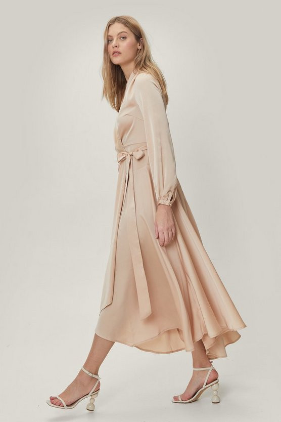 Champagne Satin Wrap Maxi Dress with V-Neckline | NastyGal (US & CA)