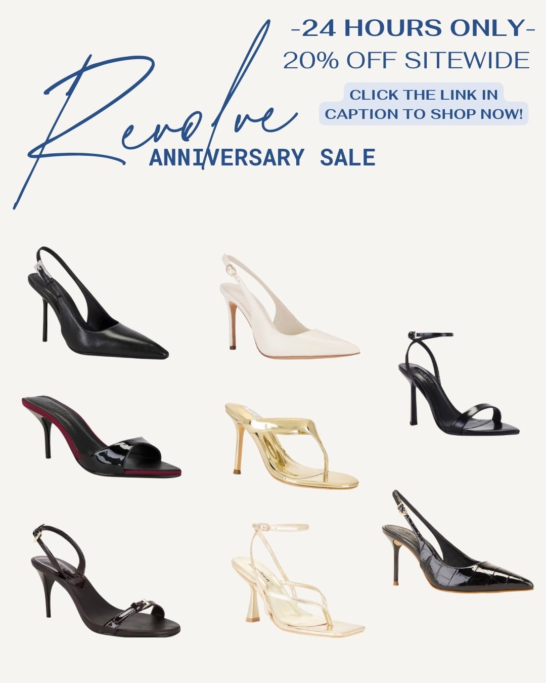 Warning: these heels cause strangers to stop you.

The REVOLVE Anniversary Sale is live for 24 hours and these beauties are 20% off.

From sleek slingbacks to statement gold heels… these are the ones that elevate any outfit.

Use code HAPPY20 before the sale ends.

Click the link in my caption to shop.

#ShoeGoals #RevolveSale #HeelObsessed #StyleDetails

#LTKootd #LTKOver40 #LTKSaleAlert
