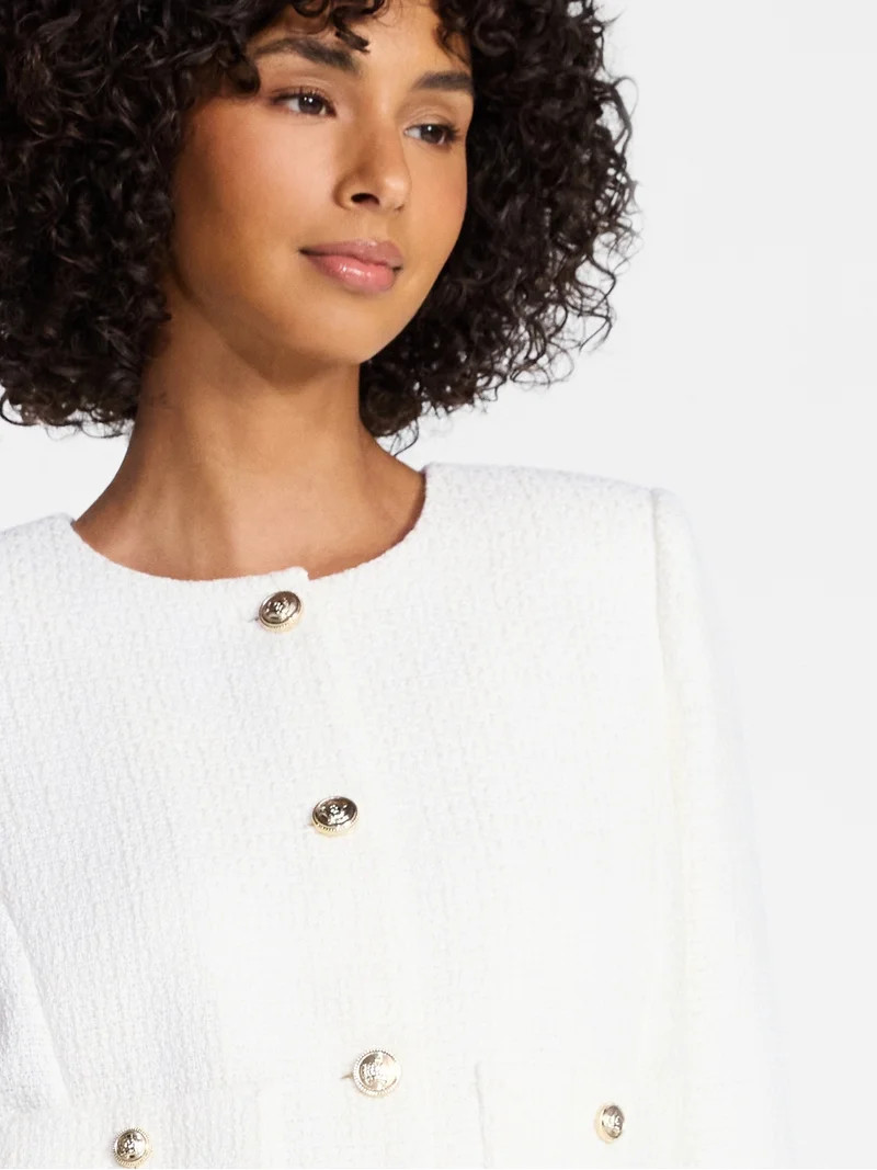 Time and Tru Women's Tweed Ladylike Blazer Jacket, Sizes XS-XXXL | Walmart (US)