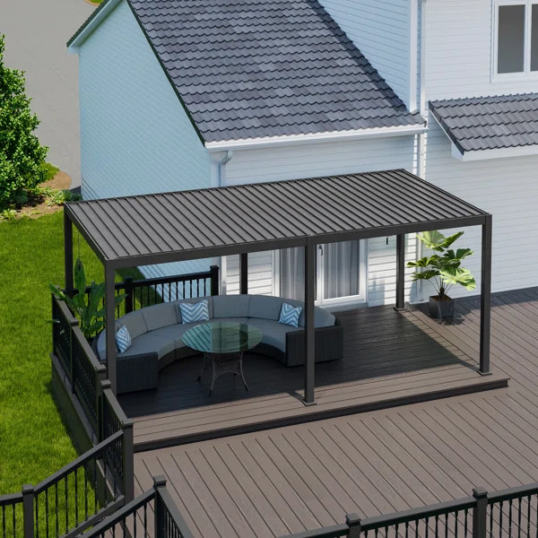 111S 10 Ft. W x 20 Ft. D Metal Louvered Pergola with Adjustable Roof | Wayfair North America