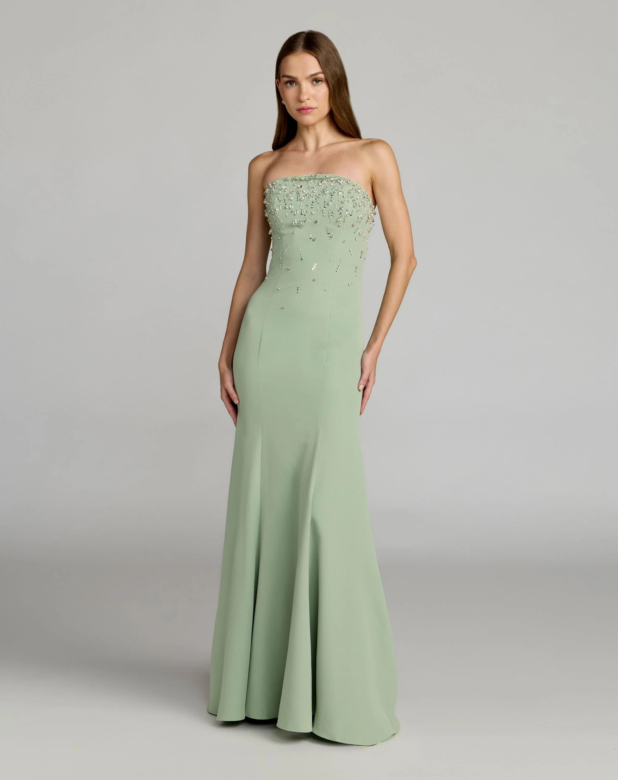 Green Strapless Embellished Crepe Mermaid Gown | Mac Duggal | Mac Duggal