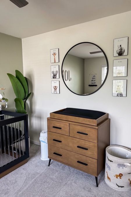 Amazon home decor perfect for a gender neutral nursery! 🫶🏻

Nursery dresser and changing table // large round mirror // nursery decor 

#LTKHome #LTKFamily #LTKBaby
