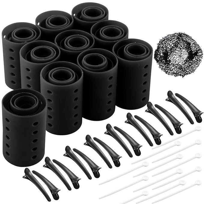 WILLBOND 141 Pieces Hair Rollers Set Include 60 Pcs Plastic Hair Rollers (black,6 Sizes) | Amazon (US)