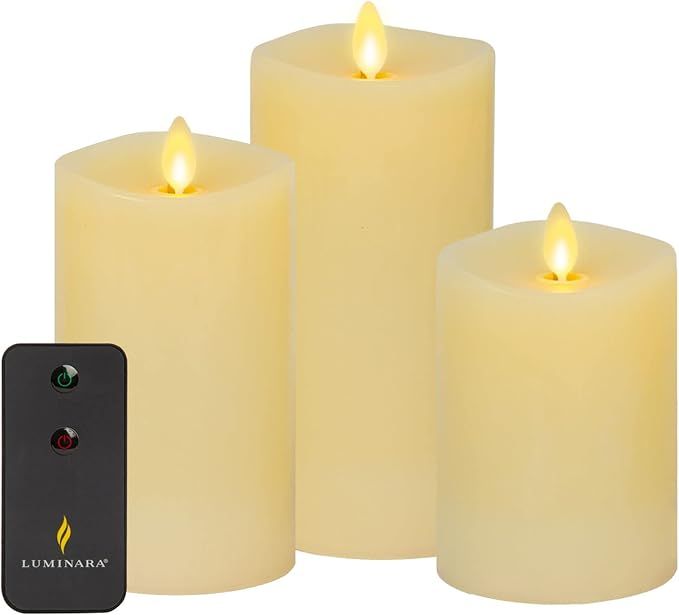 Luminara Realistic Artificial Moving Flame Pillar Candles - Set of 3 - Melted Top Edge, LED Batte... | Amazon (US)