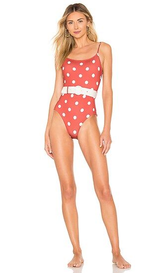 Solid & Striped The Nina Belt One Piece in Riad Cream Dot | Revolve Clothing (Global)