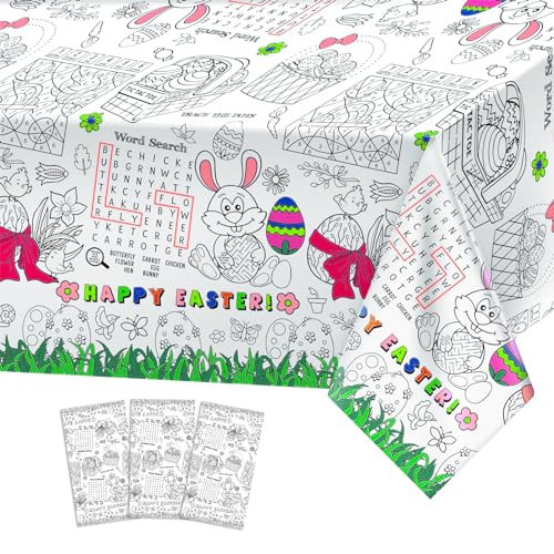 3 Pack Happy Easter Coloring Tablecloth for Kids - Giant Easter Color-in Paper Poster, Rectangle Easter Bunny Activity Coloring Table Cloth for Spring Easter Party Decorations Favors, 54 x 108 Inch | Amazon (US)