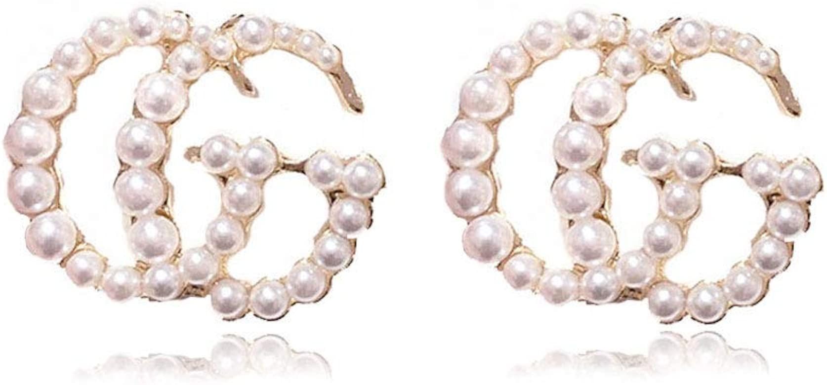 Women's Fashion Stud Earrings Luxury Letter G and C Metal Alloy Pearl Dangle Drop Earrings for Gi... | Amazon (US)