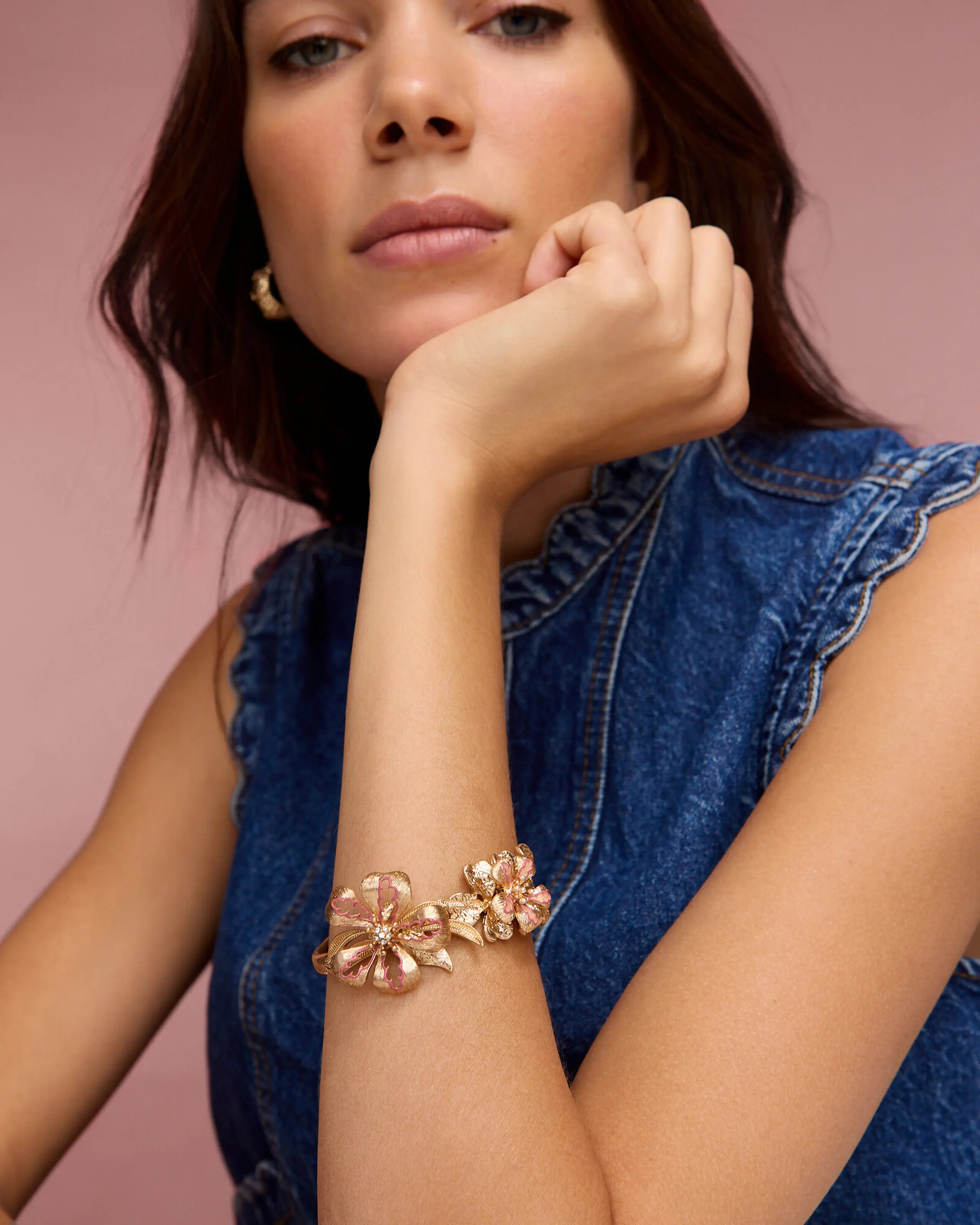 V&A | Oliver Bonas Gold Tone Flower Statement Cuff Bangle | Oliver Bonas | Oliver Bonas (Global)